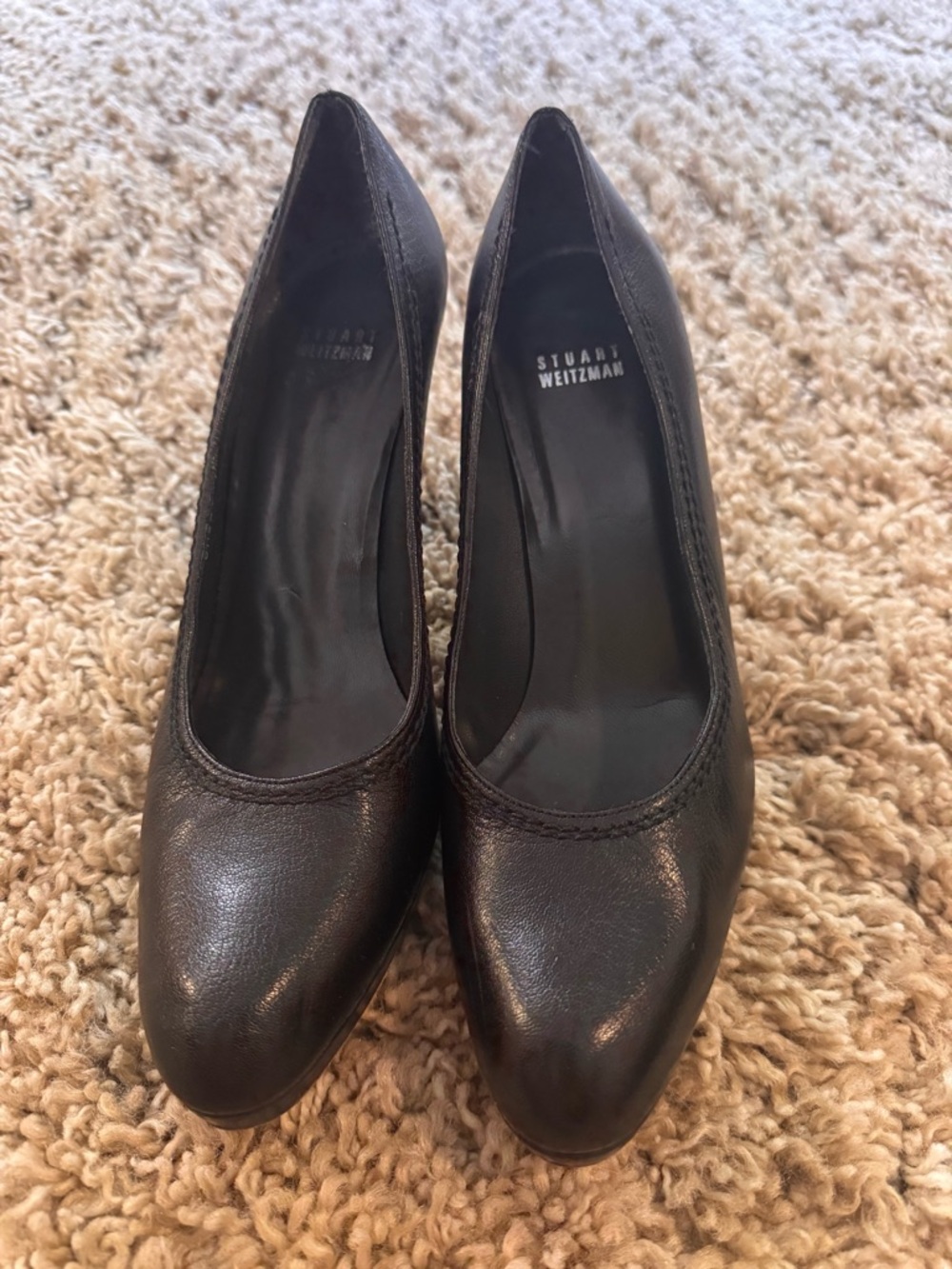 STUART WEITZMAN Platform Pumps Black Leather Stiletto Heel Spain 10 M - Picture 1 of 8